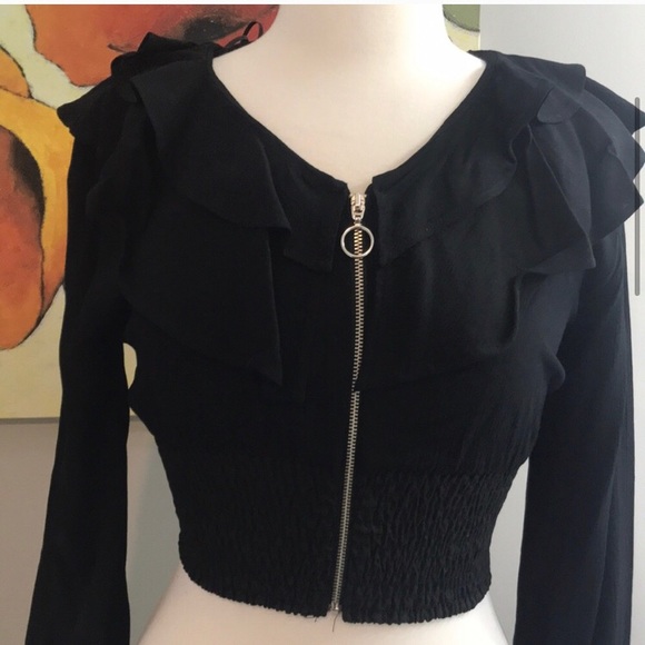 ZARA black ruffled zip front top size M - Picture 3 of 7